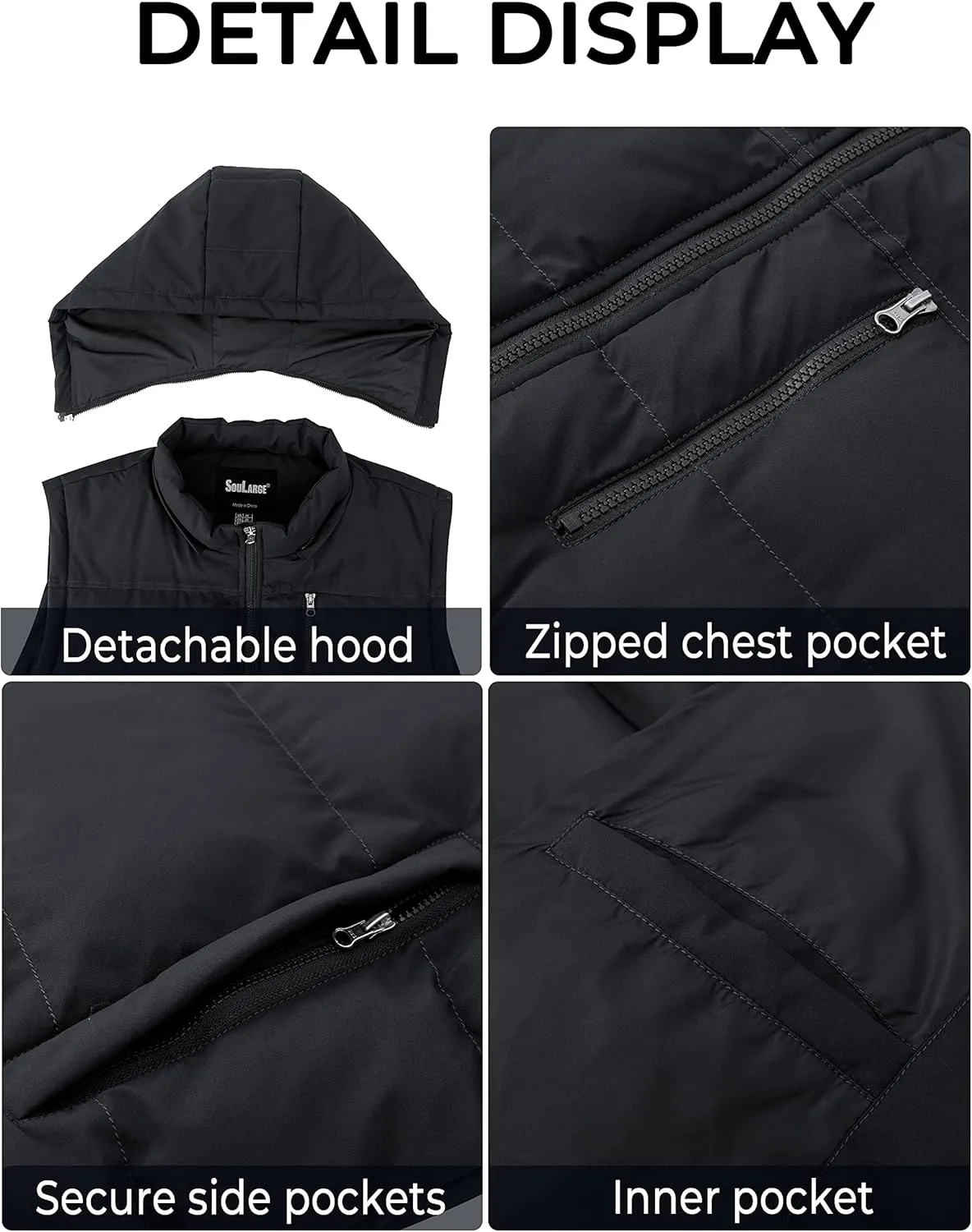 Soularge Men's Big and Tall Winter Warm Thick Utility Puffer Vest Outerwear