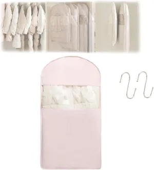 Space Saving Hanging Garment Bag with Self Compression Zipper, Space Saver Garment Bags for Hanging Clothes Foldable, Dust Cover Clothes Bags for Down Coat (Pink,Large)