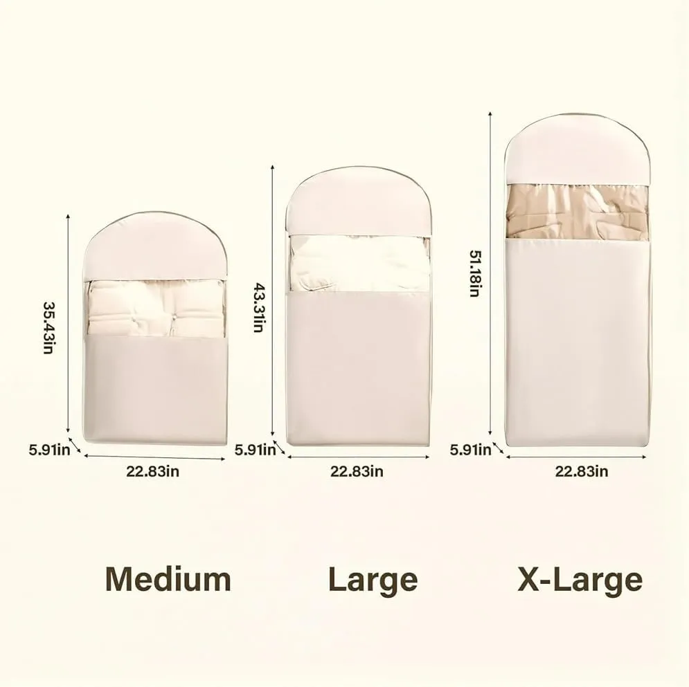 Space Saving Hanging Garment Bag with Self Compression Zipper, Space Saver Garment Bags for Hanging Clothes Foldable, Dust Cover Clothes Bags for Down Coat (Pink,Large)