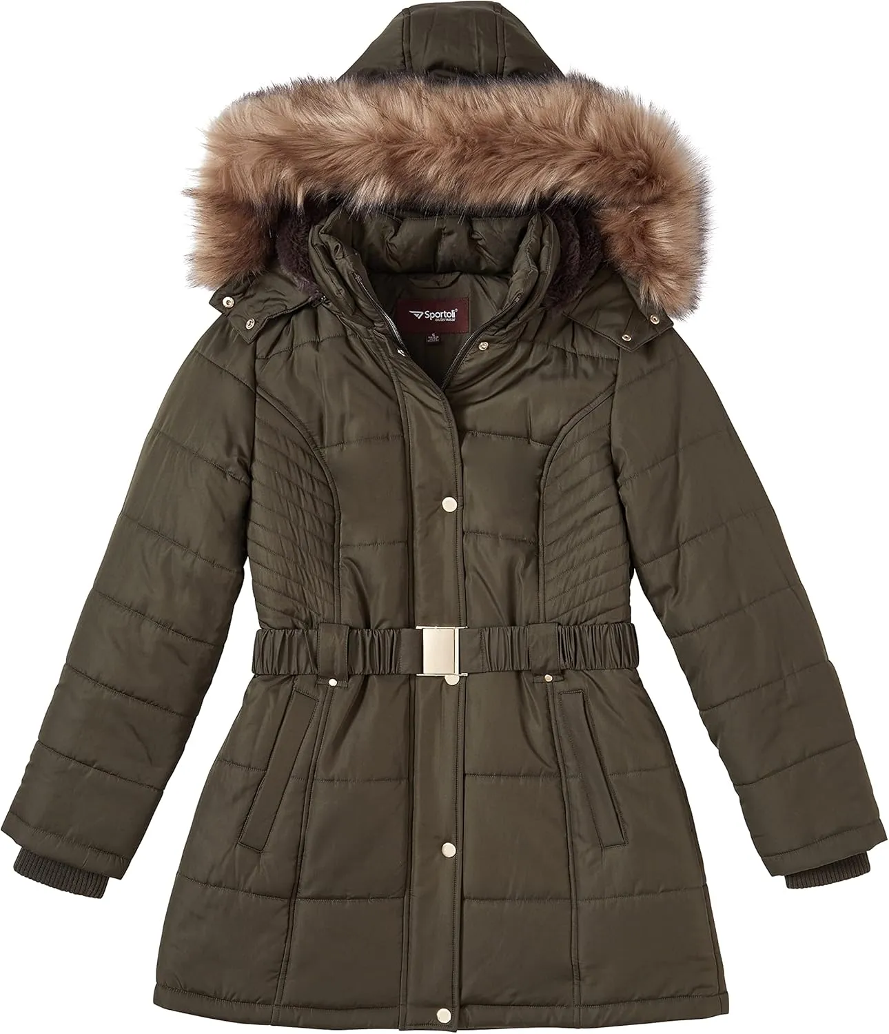 Sportoli Jackets for Women Down Alternative Parka Longer Winter Puffer Coat with Fur Hood
