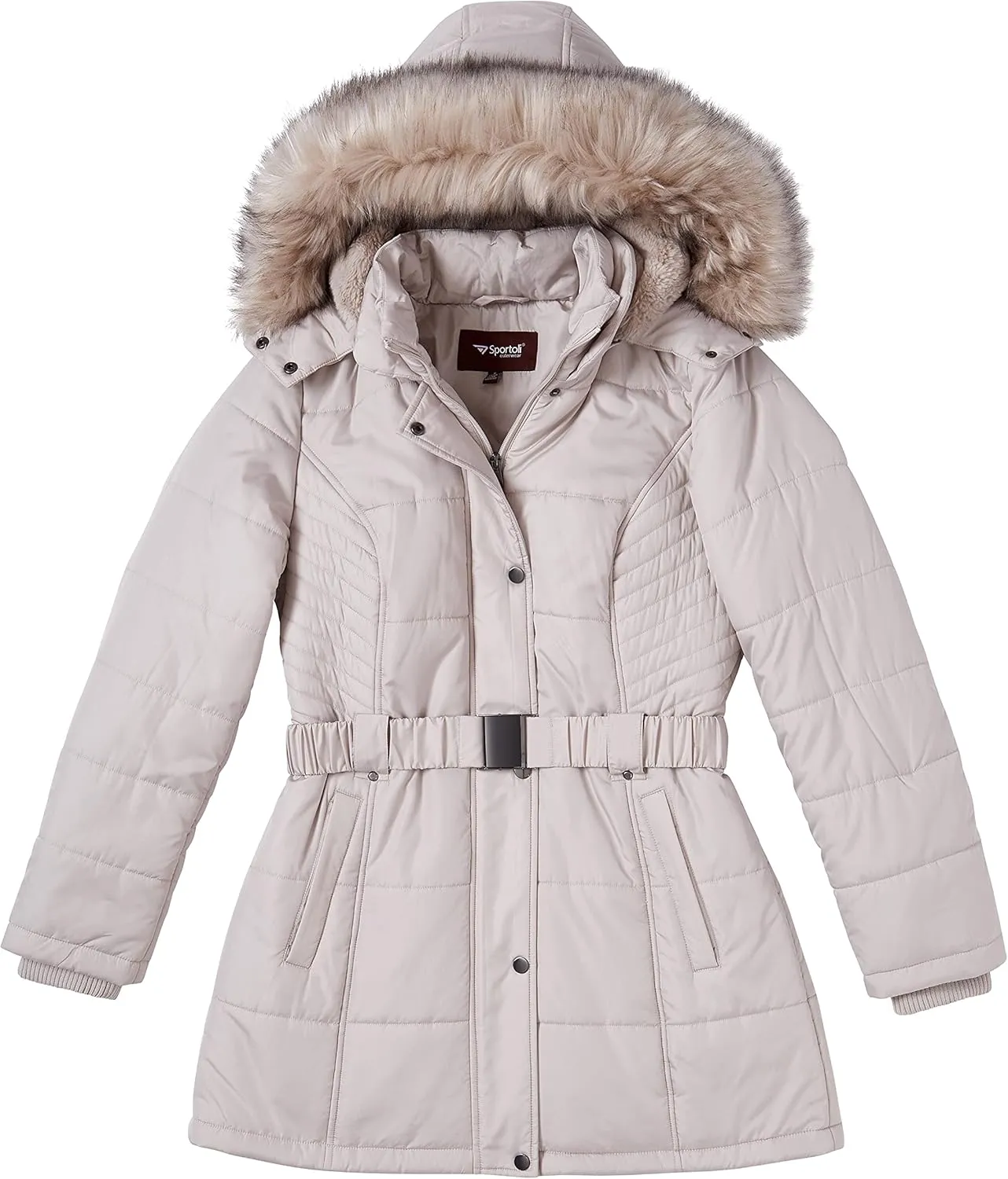 Sportoli Jackets for Women Down Alternative Parka Longer Winter Puffer Coat with Fur Hood