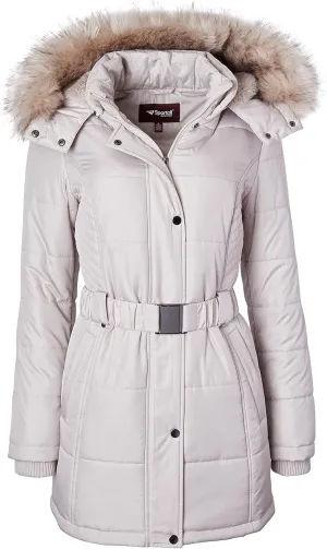 Sportoli Jackets for Women Down Alternative Parka Longer Winter Puffer Coat with Fur Hood