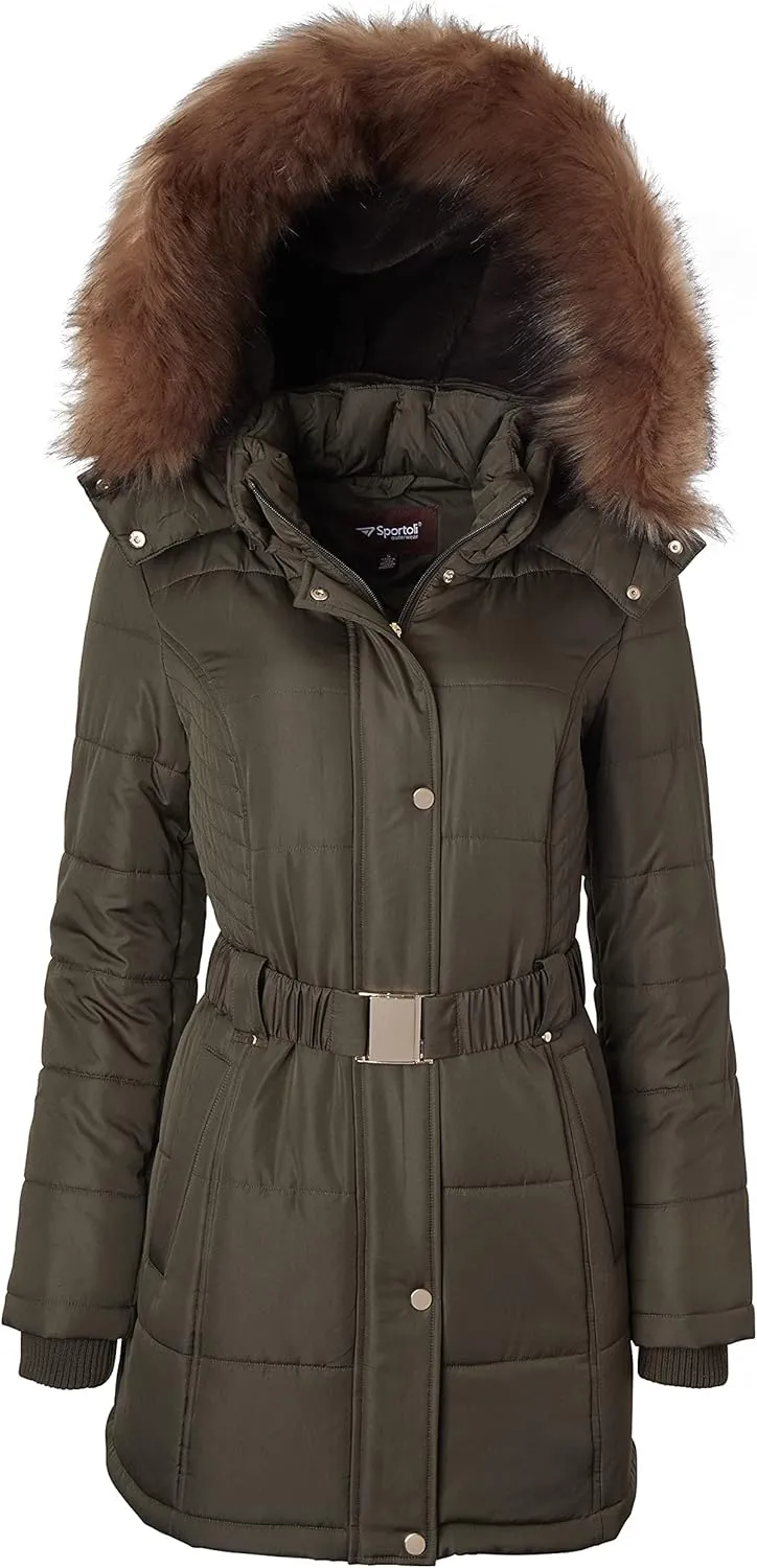 Sportoli Jackets for Women Down Alternative Parka Longer Winter Puffer Coat with Fur Hood