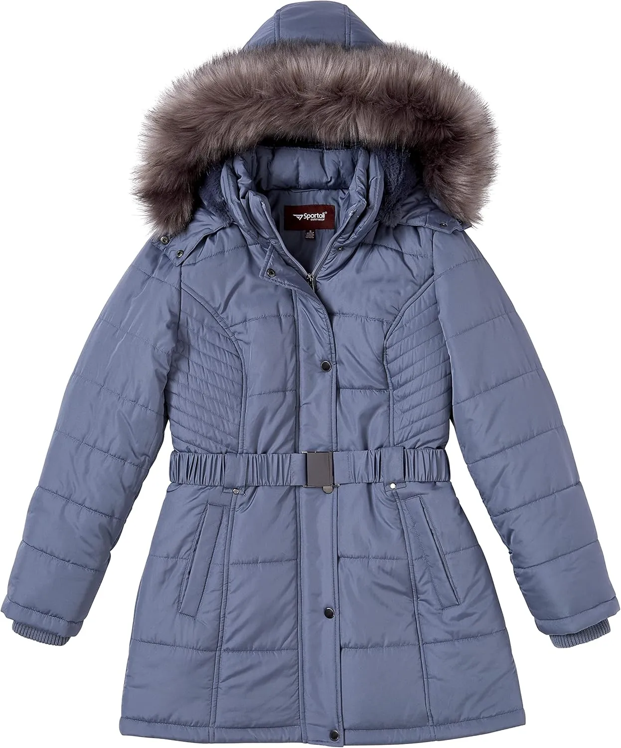 Sportoli Jackets for Women Down Alternative Parka Longer Winter Puffer Coat with Fur Hood
