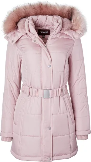 Sportoli Jackets for Women Down Alternative Parka Longer Winter Puffer Coat with Fur Hood