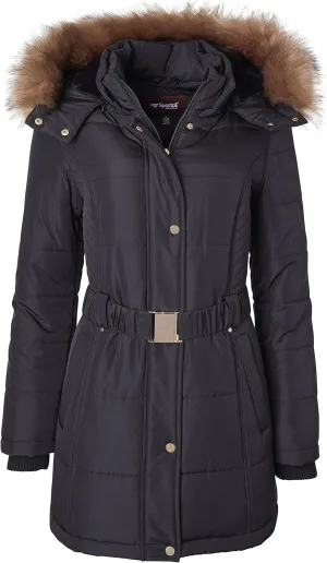 Sportoli Jackets for Women Down Alternative Parka Longer Winter Puffer Coat with Fur Hood