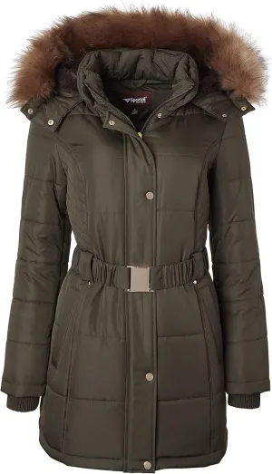 Sportoli Jackets for Women Down Alternative Parka Longer Winter Puffer Coat with Fur Hood