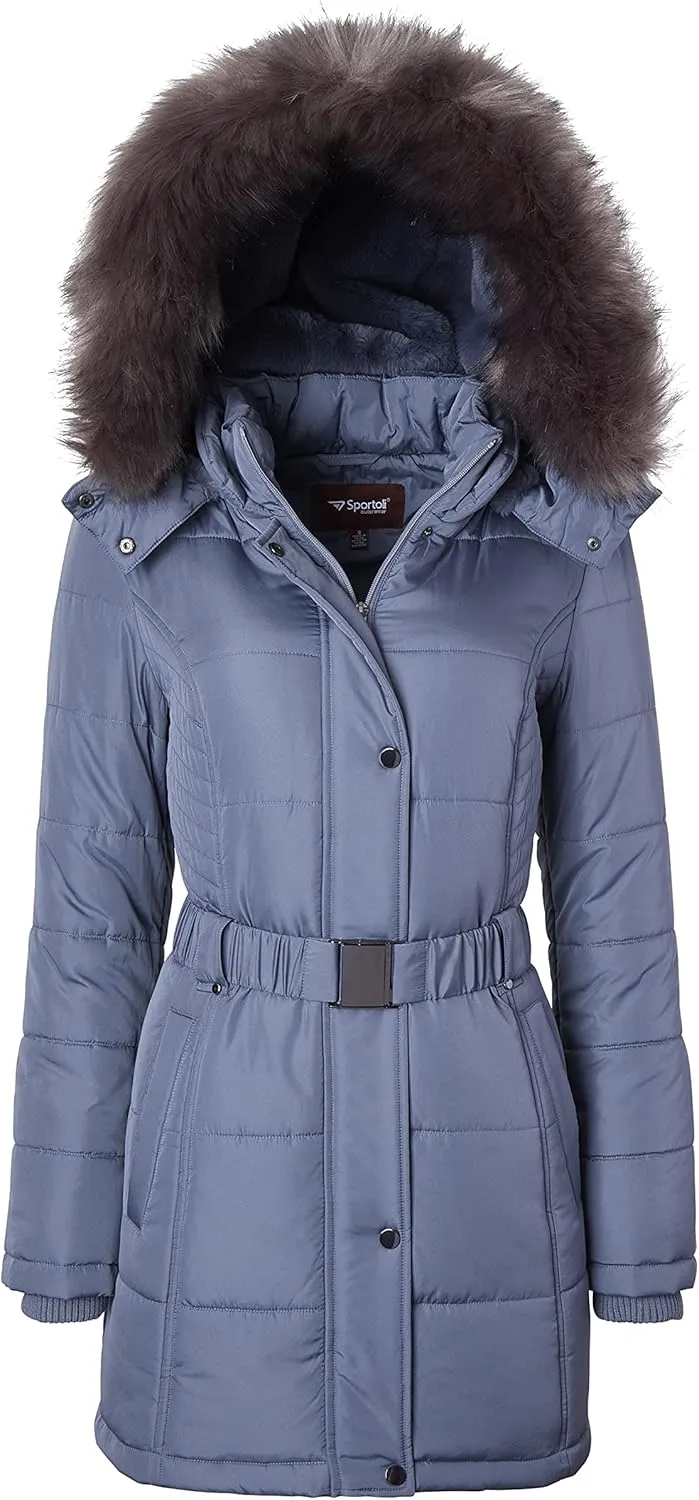 Sportoli Jackets for Women Down Alternative Parka Longer Winter Puffer Coat with Fur Hood