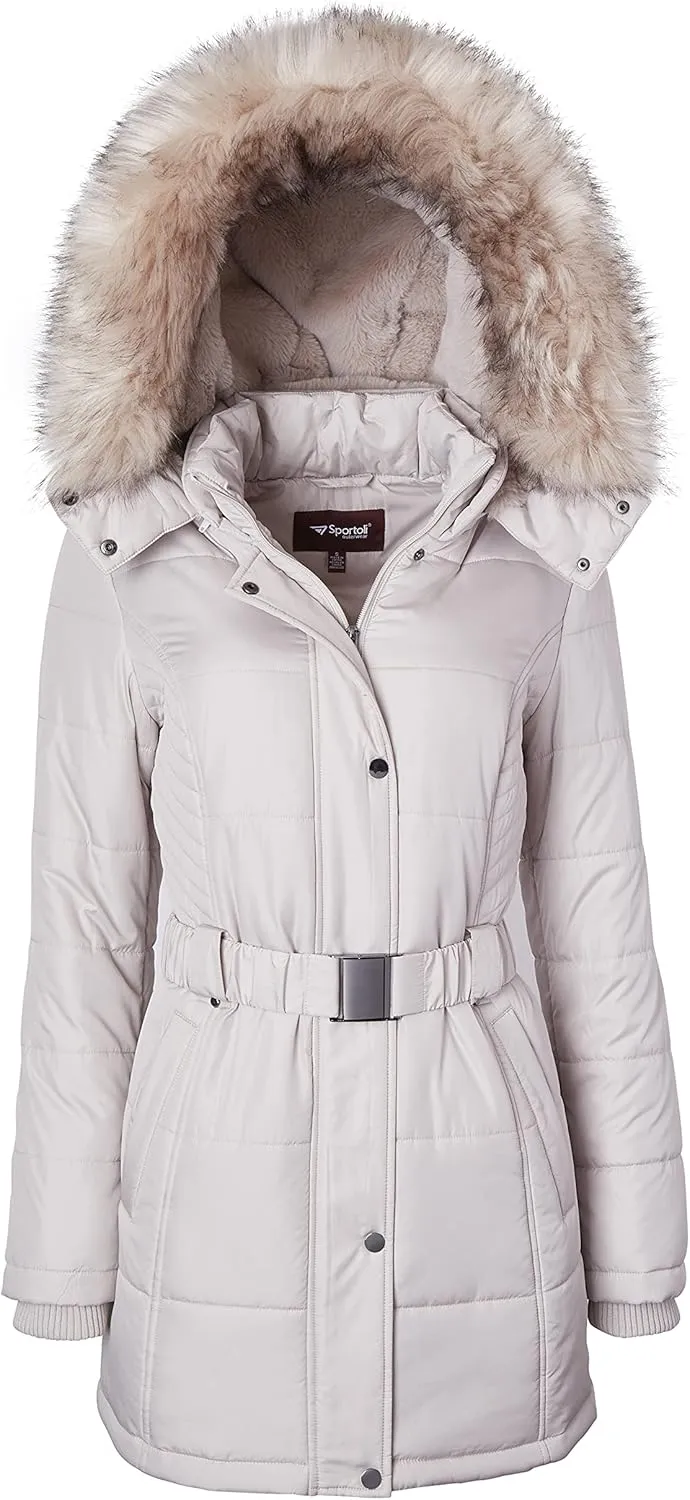 Sportoli Jackets for Women Down Alternative Parka Longer Winter Puffer Coat with Fur Hood