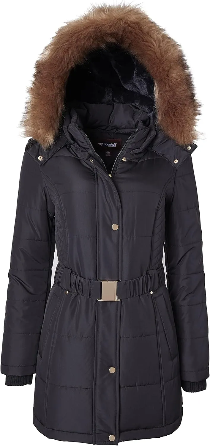 Sportoli Jackets for Women Down Alternative Parka Longer Winter Puffer Coat with Fur Hood