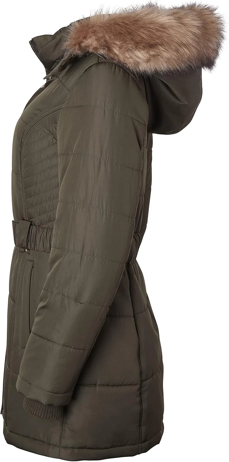 Sportoli Jackets for Women Down Alternative Parka Longer Winter Puffer Coat with Fur Hood