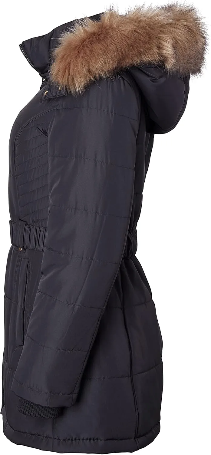 Sportoli Jackets for Women Down Alternative Parka Longer Winter Puffer Coat with Fur Hood