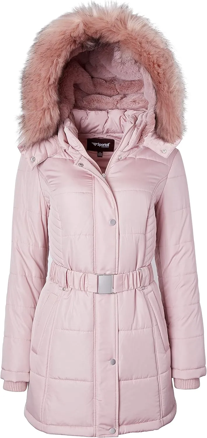 Sportoli Jackets for Women Down Alternative Parka Longer Winter Puffer Coat with Fur Hood