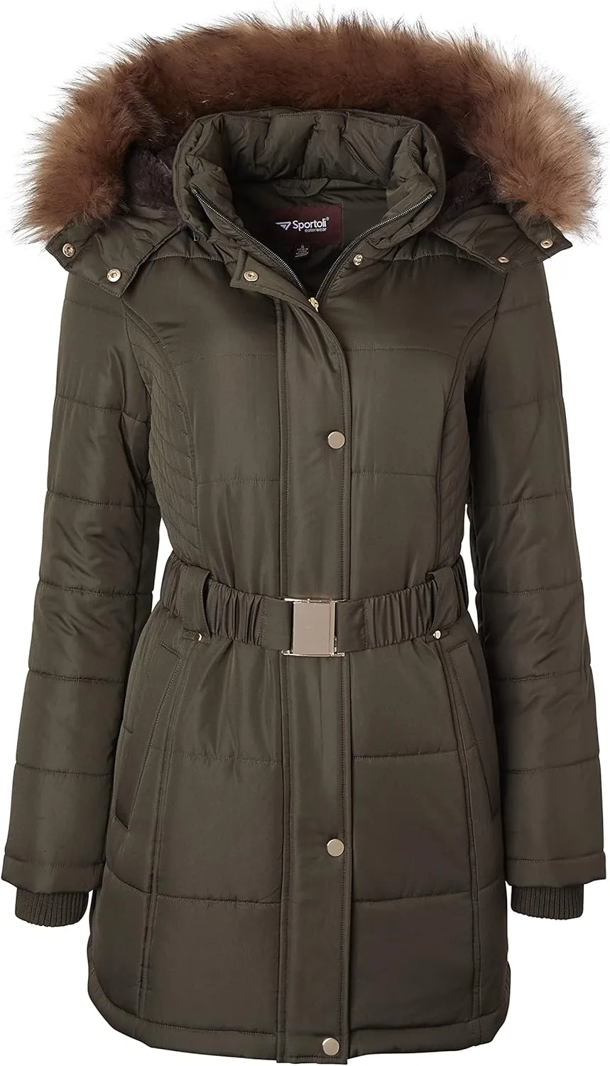 Sportoli Jackets for Women Down Alternative Parka Longer Winter Puffer Coat with Fur Hood
