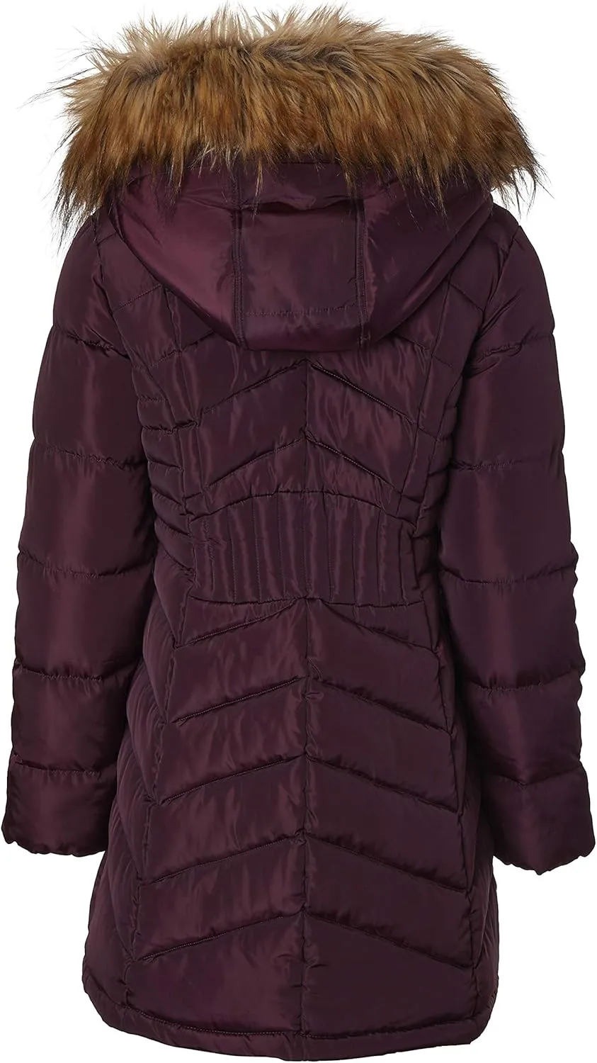 Sportoli Women Long Quilted Down Alternative Plush Lined Puffer Jacket Coat Fur Trim Hood