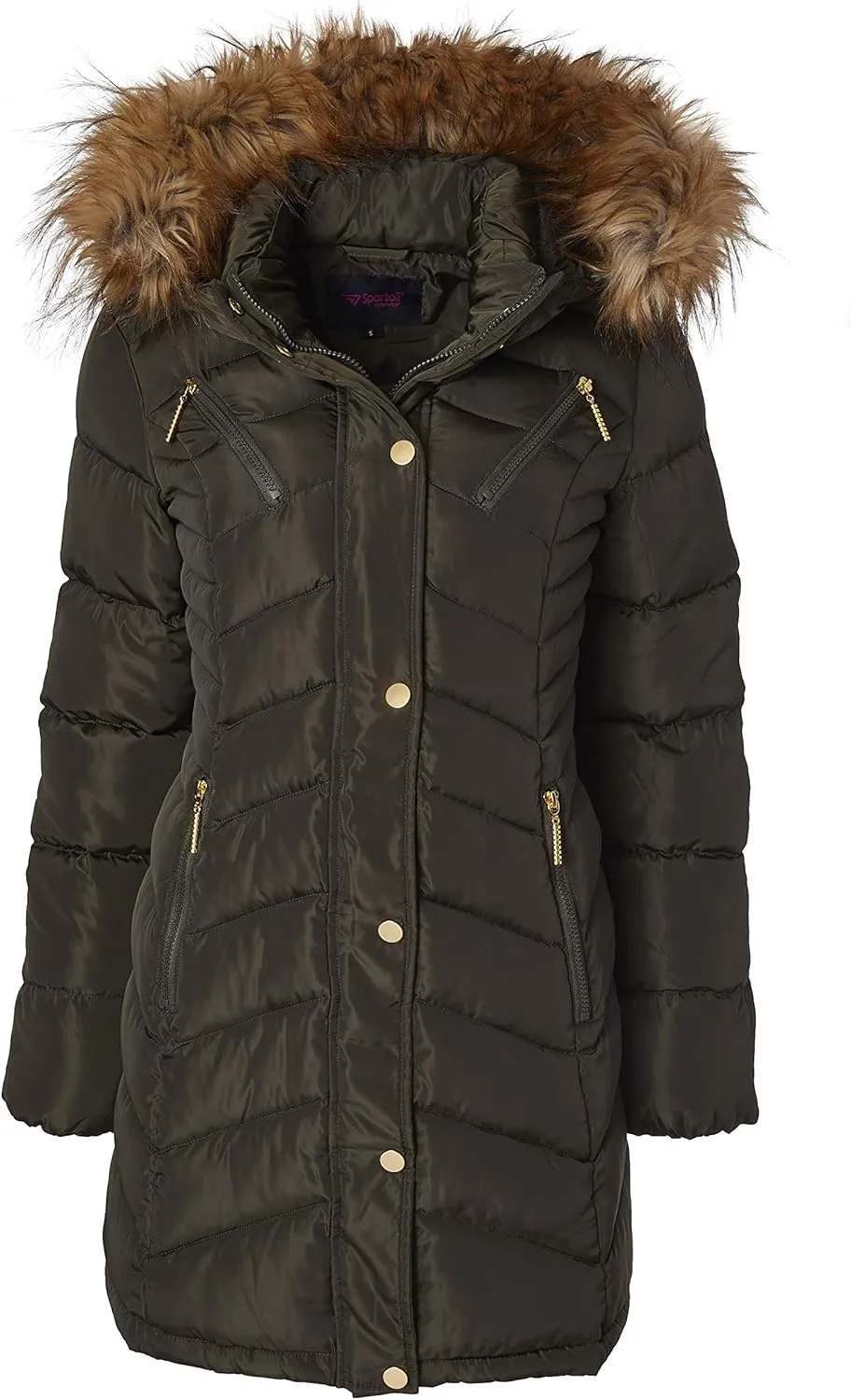 Sportoli Women Long Quilted Down Alternative Plush Lined Puffer Jacket Coat Fur Trim Hood