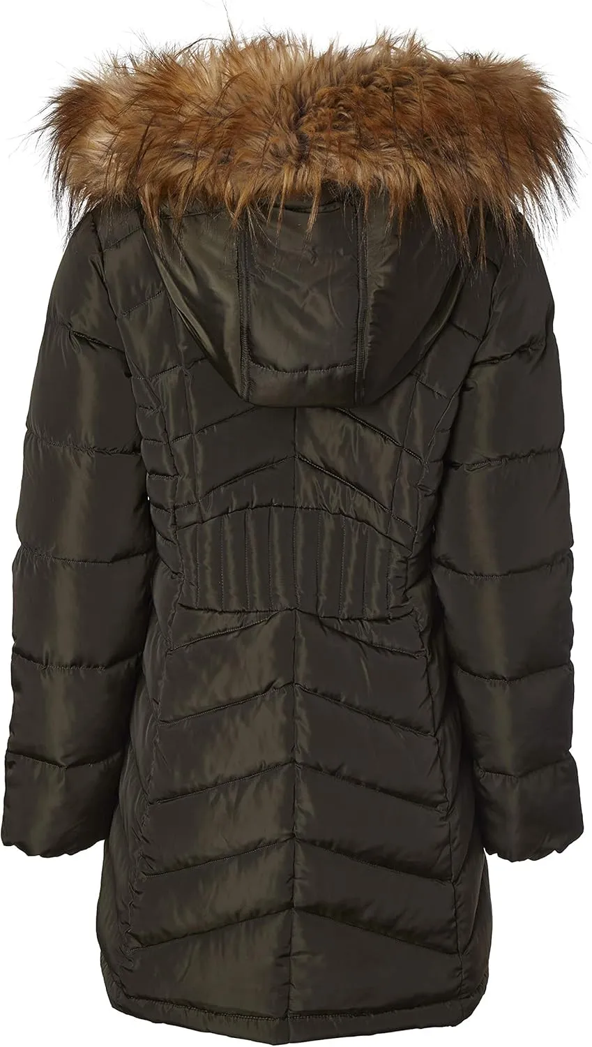 Sportoli Women Long Quilted Down Alternative Plush Lined Puffer Jacket Coat Fur Trim Hood