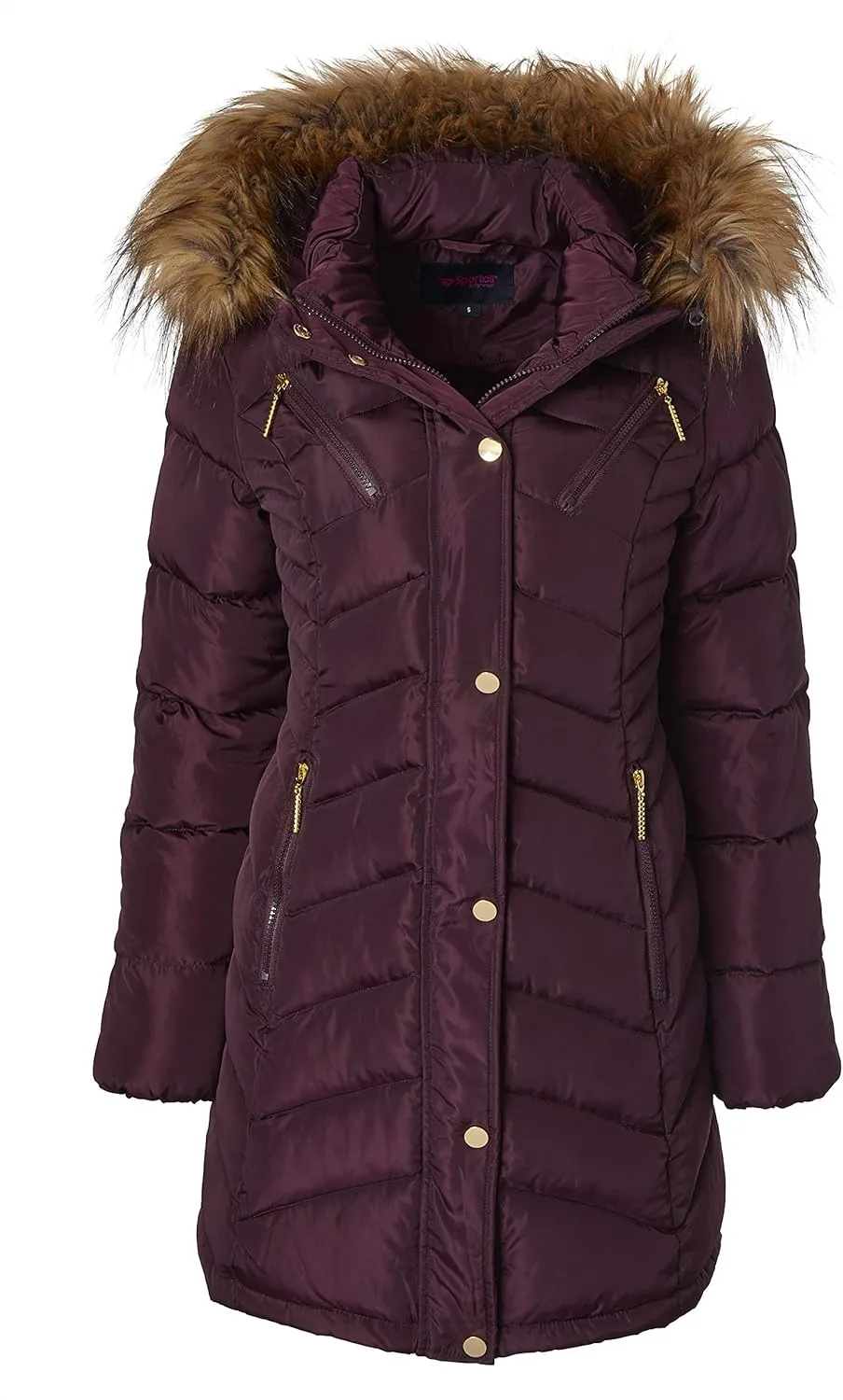 Sportoli Women Long Quilted Down Alternative Plush Lined Puffer Jacket Coat Fur Trim Hood