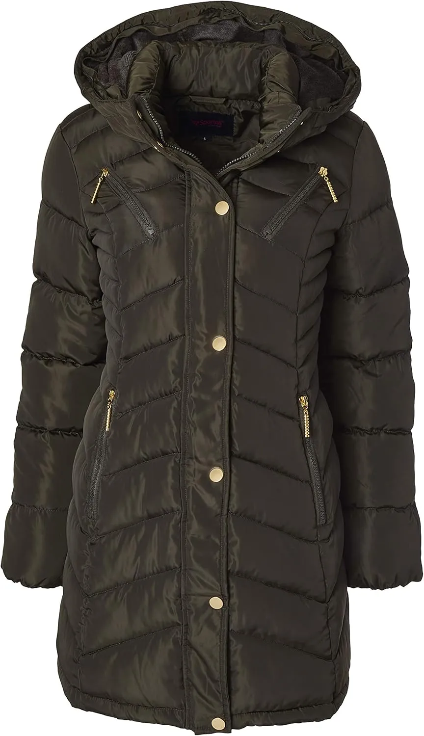 Sportoli Women Long Quilted Down Alternative Plush Lined Puffer Jacket Coat Fur Trim Hood