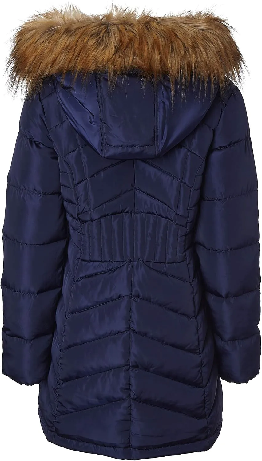 Sportoli Women Long Quilted Down Alternative Plush Lined Puffer Jacket Coat Fur Trim Hood