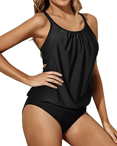 Sports Bra Removable Pads Tankini Swimsuits For Women-Black