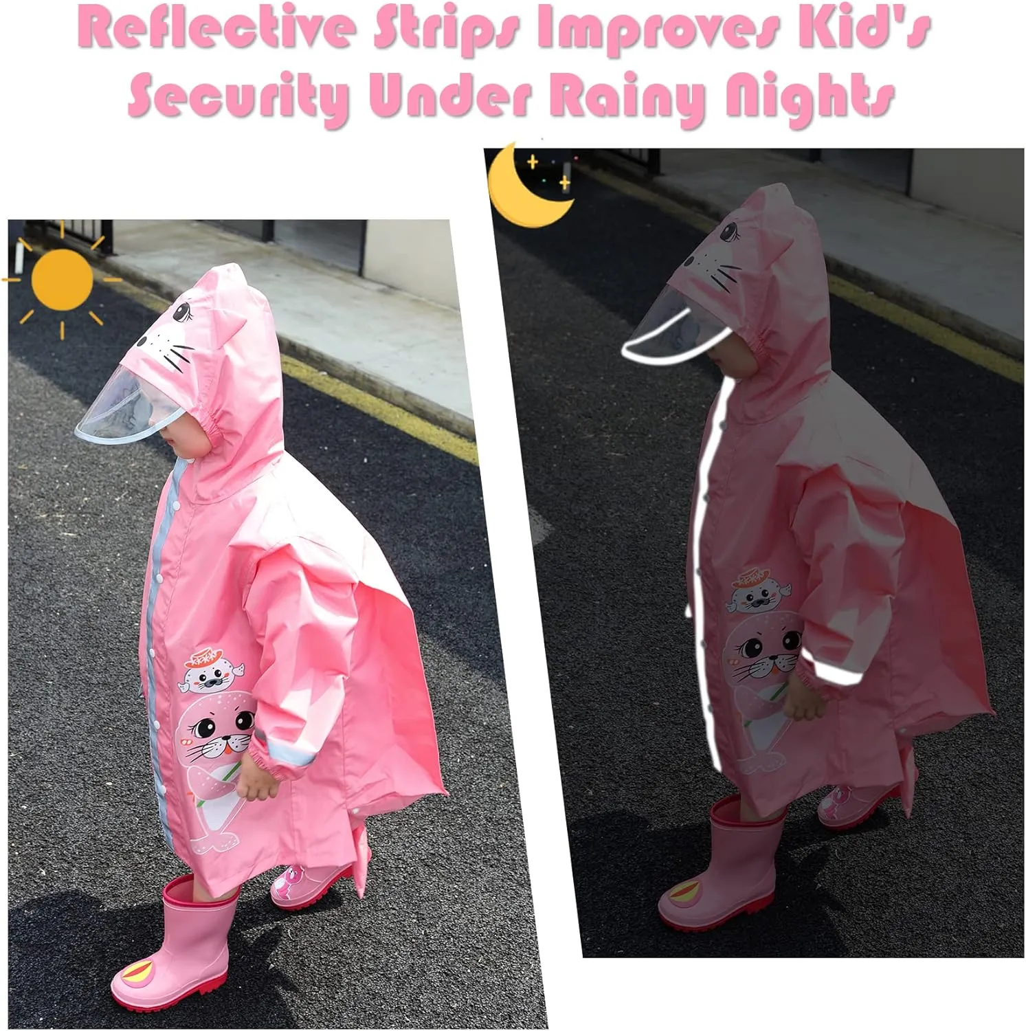 SSAWcasa Rain Poncho Kids, Toddler Girls Boys Rain Jacket Coat with Hood, Children Baby Raincoat Rainwear Gear Outerwear
