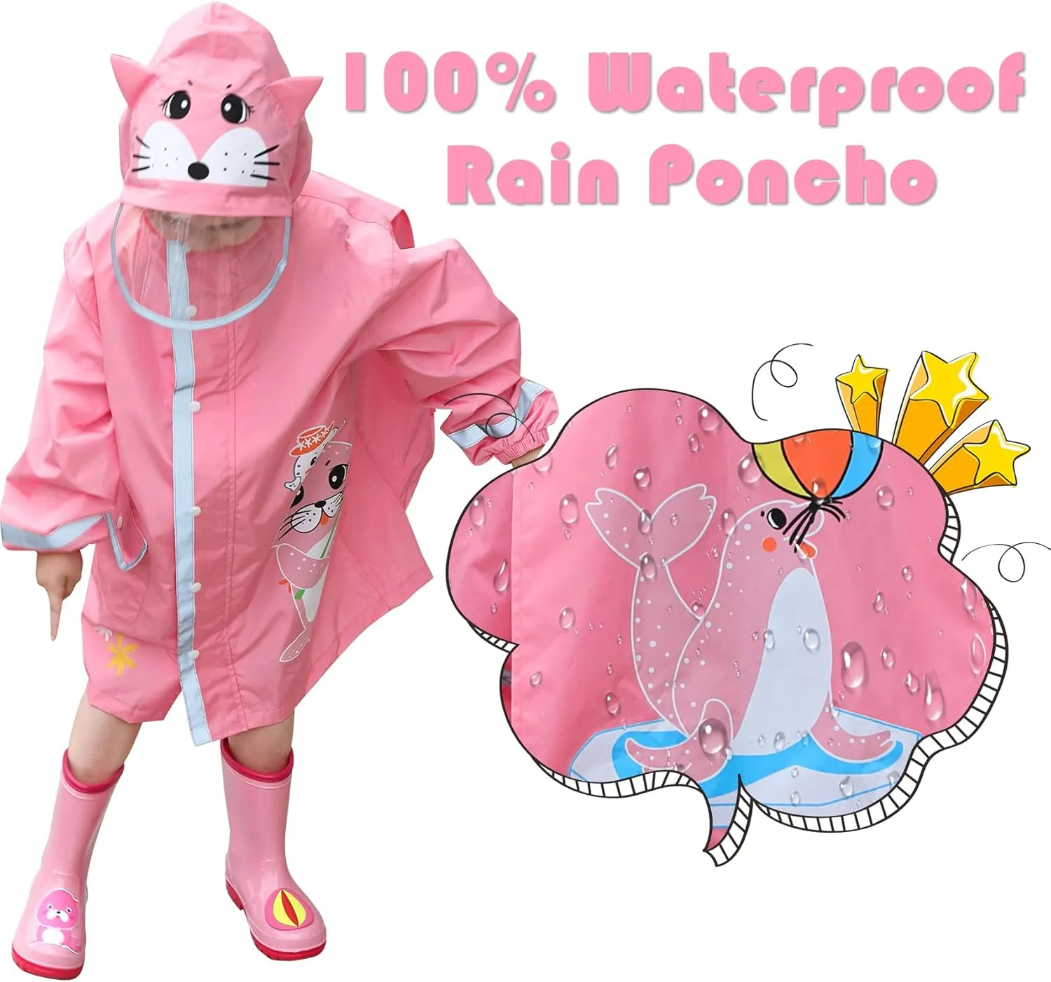 SSAWcasa Rain Poncho Kids, Toddler Girls Boys Rain Jacket Coat with Hood, Children Baby Raincoat Rainwear Gear Outerwear
