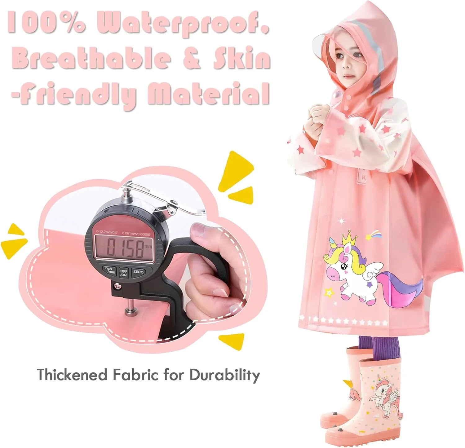 SSAWcasa Toddler Rain Jacket Girls, Kids Rain Poncho Coat with Hood, Children Baby Boys Raincoat Rainwear Gear Outerwear