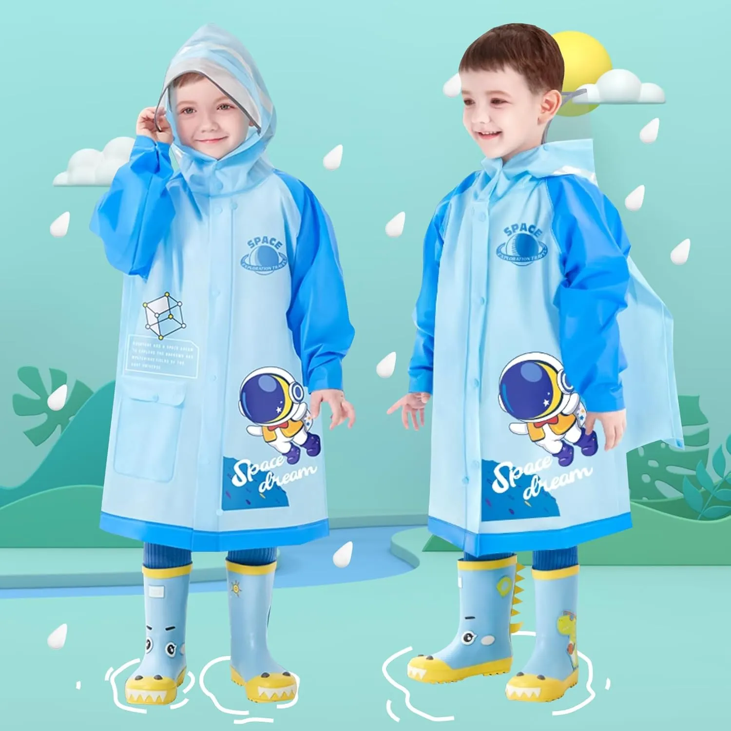 SSAWcasa Toddler Rain Jacket Girls, Kids Rain Poncho Coat with Hood, Children Baby Boys Raincoat Rainwear Gear Outerwear