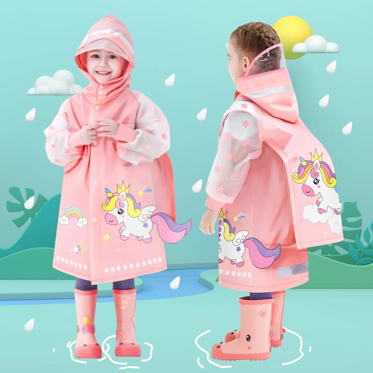 SSAWcasa Toddler Rain Jacket Girls, Kids Rain Poncho Coat with Hood, Children Baby Boys Raincoat Rainwear Gear Outerwear