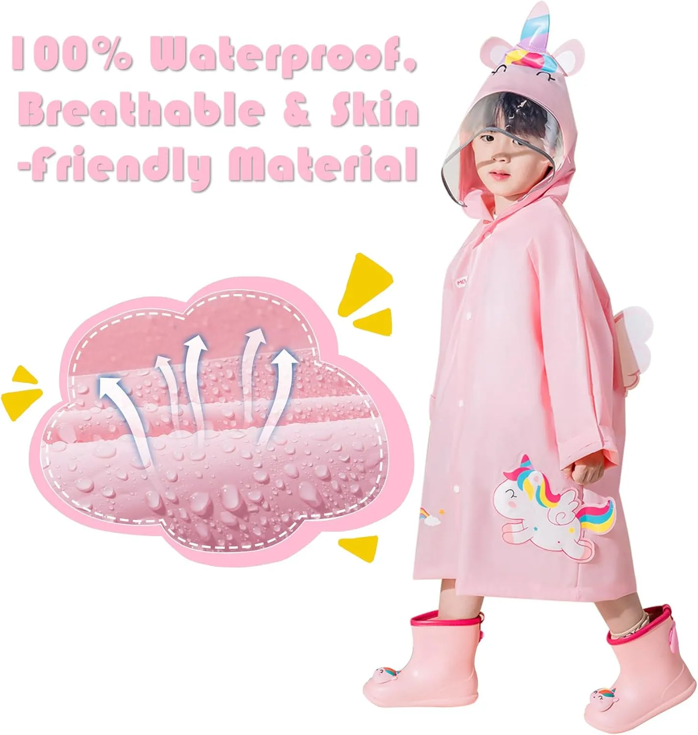SSAWcasa Toddler Rain Jacket, Girls Unicorn Rain Poncho Coat Kids with Hood, Children Baby Raincoat Rainwear Gear Outerwear