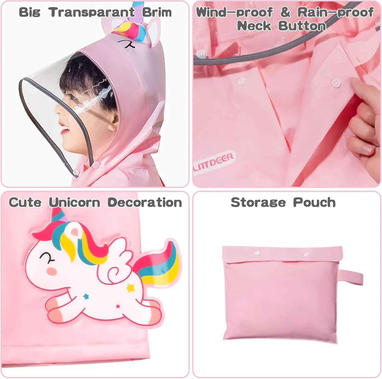 SSAWcasa Toddler Rain Jacket, Girls Unicorn Rain Poncho Coat Kids with Hood, Children Baby Raincoat Rainwear Gear Outerwear