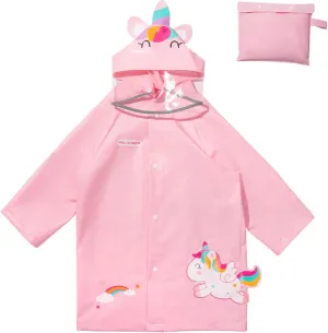 SSAWcasa Toddler Rain Jacket, Girls Unicorn Rain Poncho Coat Kids with Hood, Children Baby Raincoat Rainwear Gear Outerwear