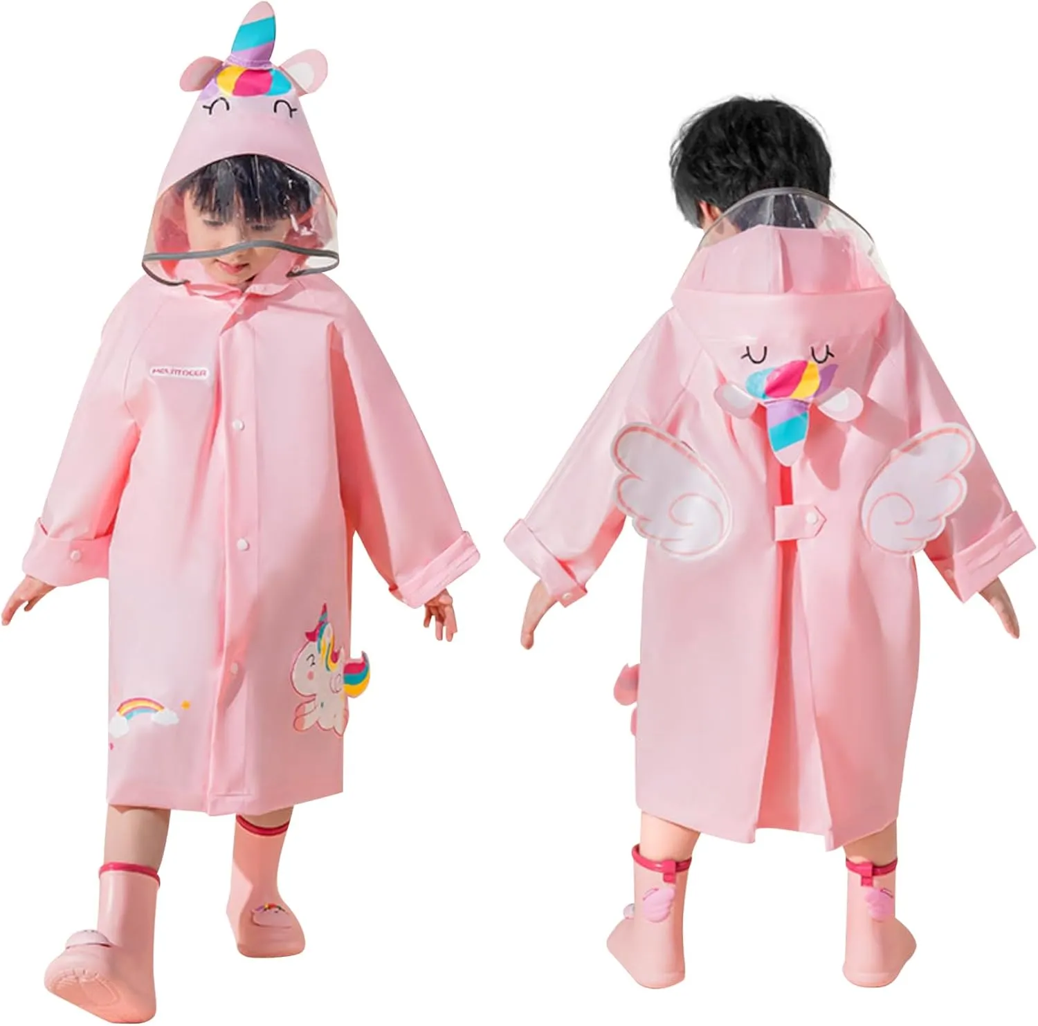 SSAWcasa Toddler Rain Jacket, Girls Unicorn Rain Poncho Coat Kids with Hood, Children Baby Raincoat Rainwear Gear Outerwear