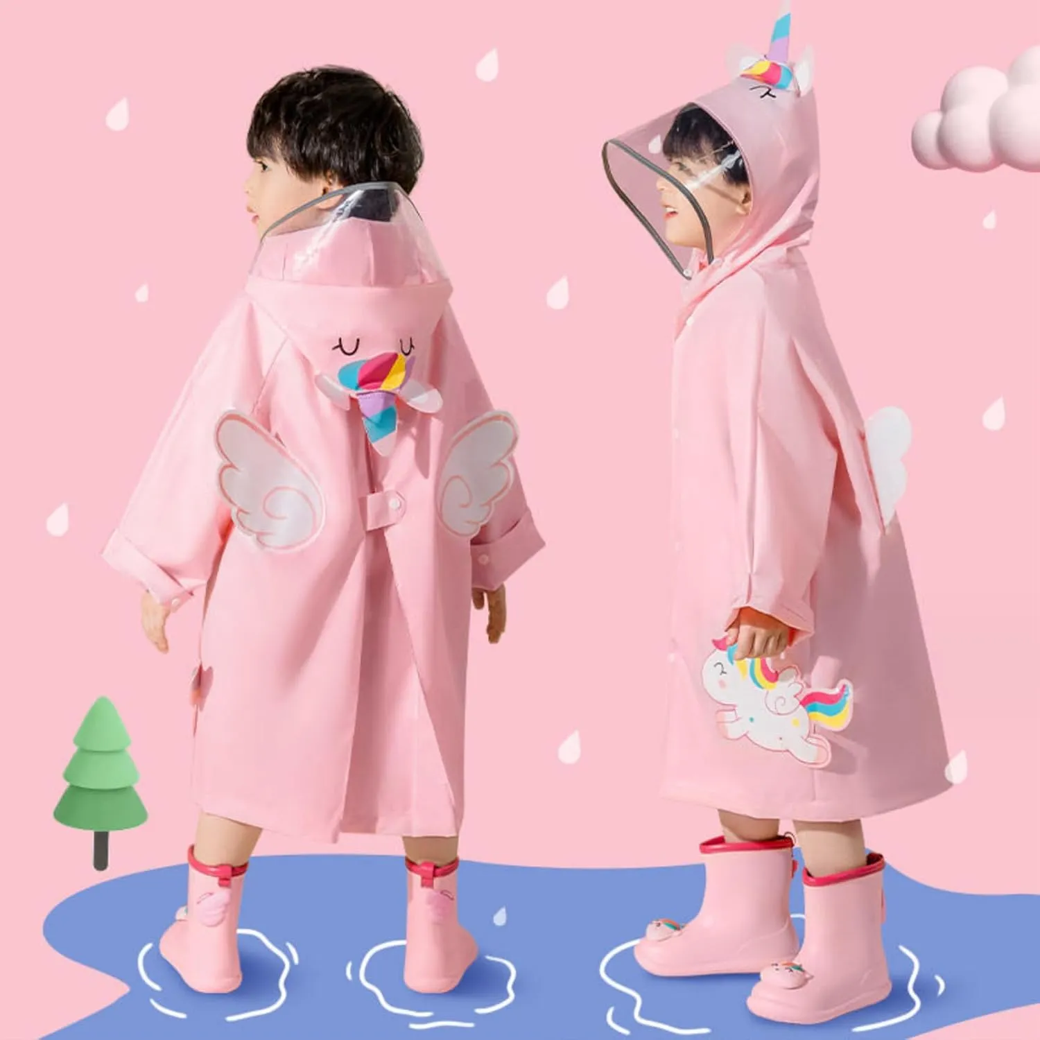 SSAWcasa Toddler Rain Jacket, Girls Unicorn Rain Poncho Coat Kids with Hood, Children Baby Raincoat Rainwear Gear Outerwear