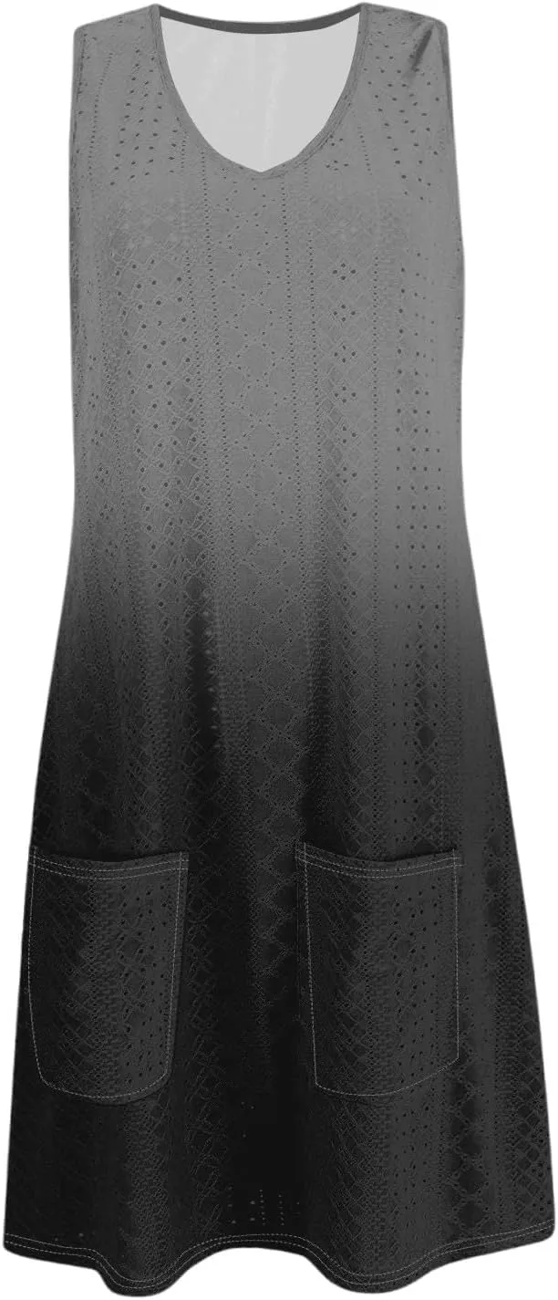 Summer Dresses for Women 2025 Eyelet Casual Sleeveless Floral Print Tank Sundresses Beach Cover Up with Pockets