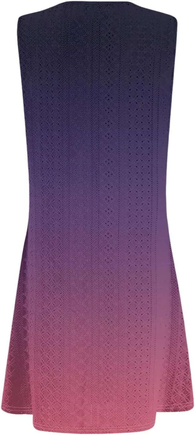 Summer Dresses for Women 2025 Eyelet Casual Sleeveless Floral Print Tank Sundresses Beach Cover Up with Pockets