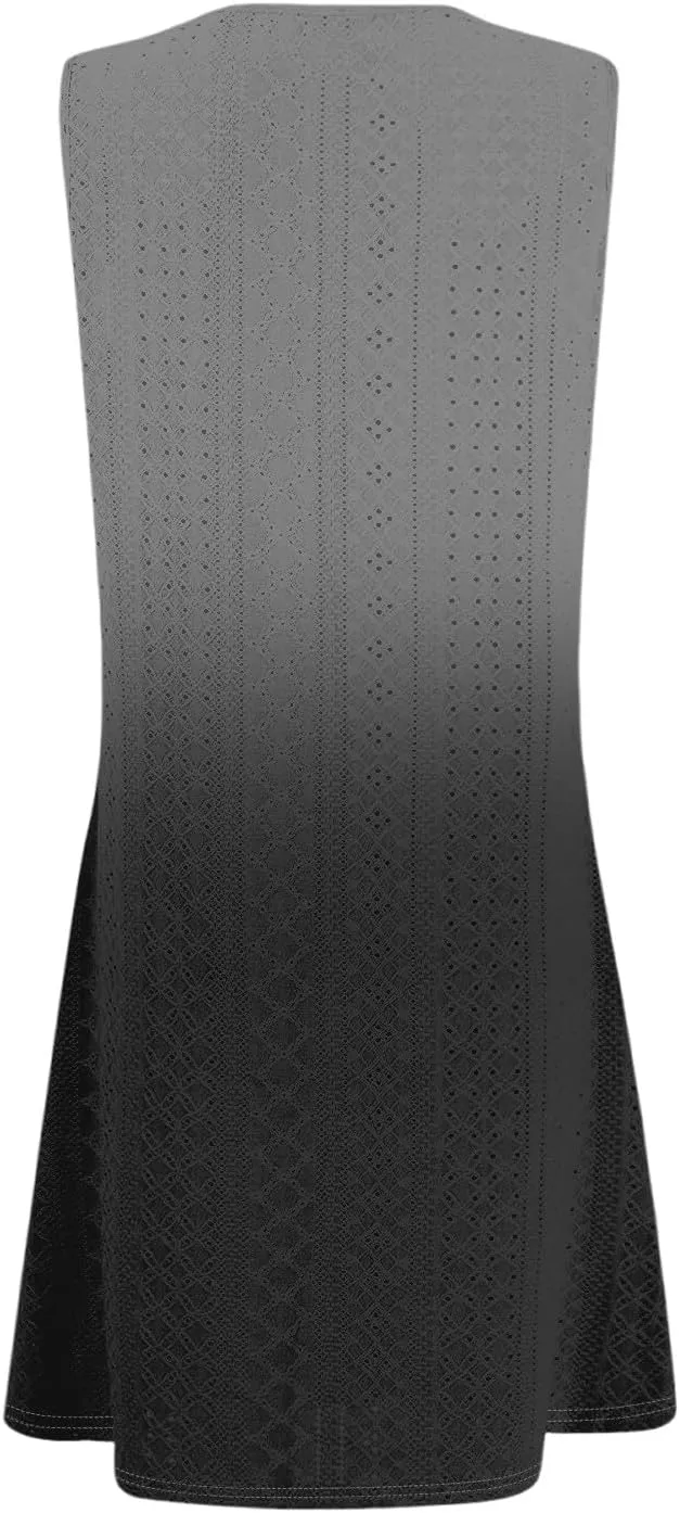 Summer Dresses for Women 2025 Eyelet Casual Sleeveless Floral Print Tank Sundresses Beach Cover Up with Pockets