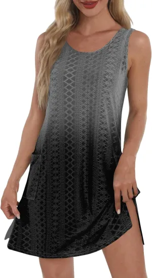 Summer Dresses for Women 2025 Eyelet Casual Sleeveless Floral Print Tank Sundresses Beach Cover Up with Pockets