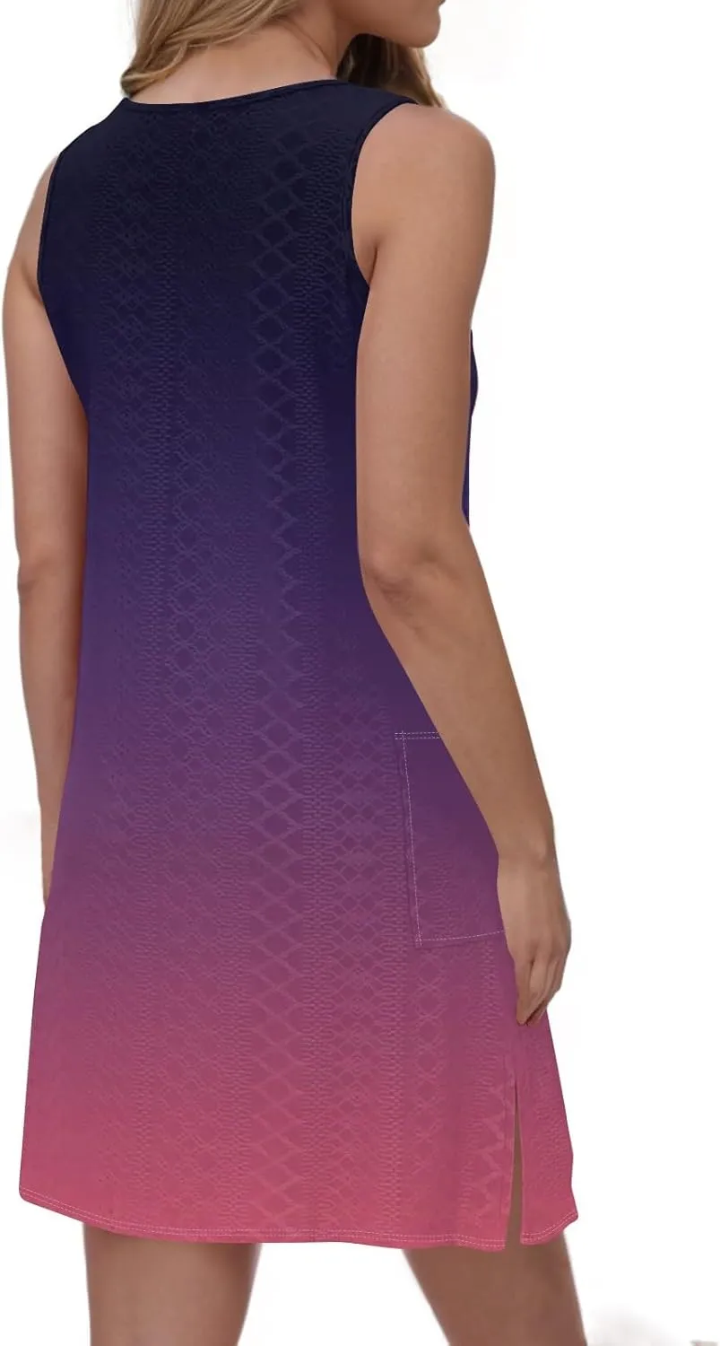 Summer Dresses for Women 2025 Eyelet Casual Sleeveless Floral Print Tank Sundresses Beach Cover Up with Pockets