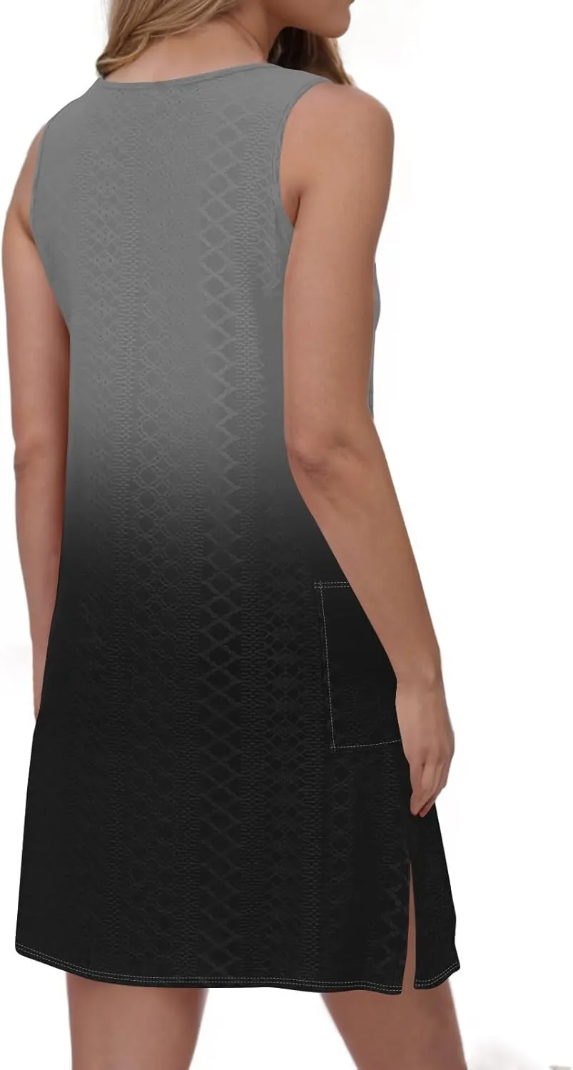 Summer Dresses for Women 2025 Eyelet Casual Sleeveless Floral Print Tank Sundresses Beach Cover Up with Pockets