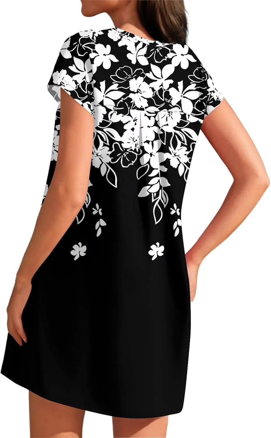 Summer Dresses for Women Print Short Sleeve Dress Casual Sundresses Beach Vacation Dress T Shirt Dress with Pockets
