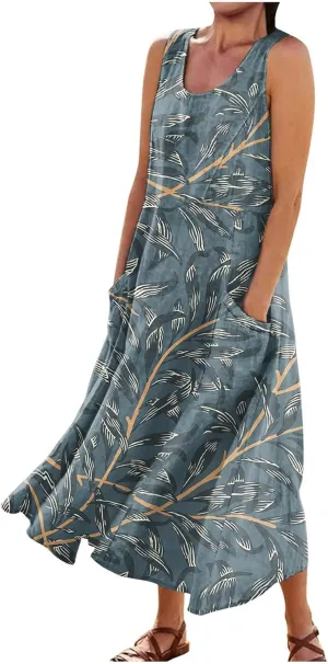 Summer Linen Dresses for Women 2025 Trendy Sleeveless Beach Vacation Travel Dress Casual Maxi Sun Dresses