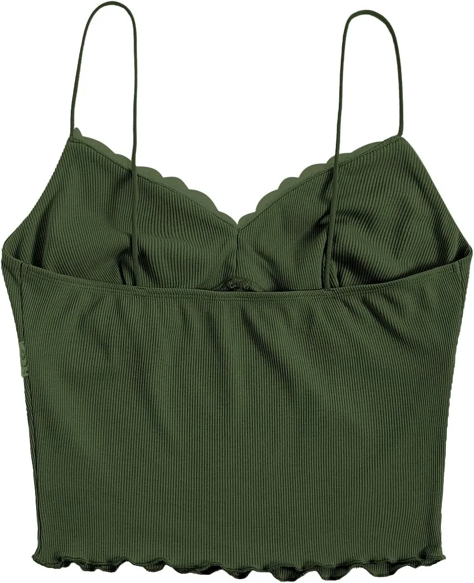 SweatyRocks Women's Lace Patchwork Spaghetti Strap Crop Cami Cute Ribbed Knit Slim Fit V Neck Camisole Tank Tops