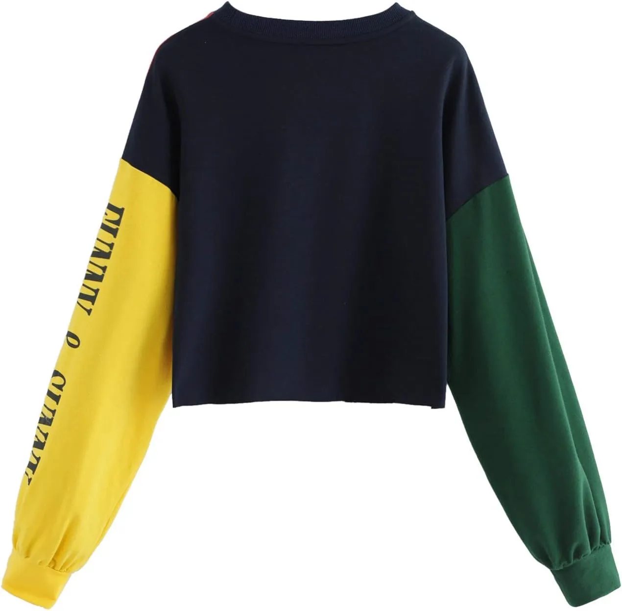 SweatyRocks Women's Letter Print Color Block Crop Sweatshirt Long Sleeve Pullover Tops