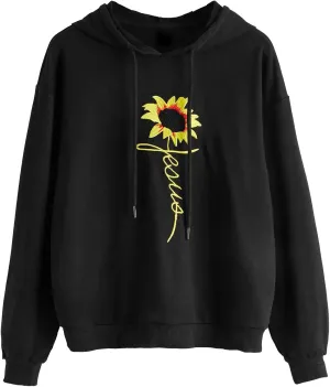 SweatyRocks Womens Long Sleeve Floral Print Pullover Hoodie Sweatshirt Tops