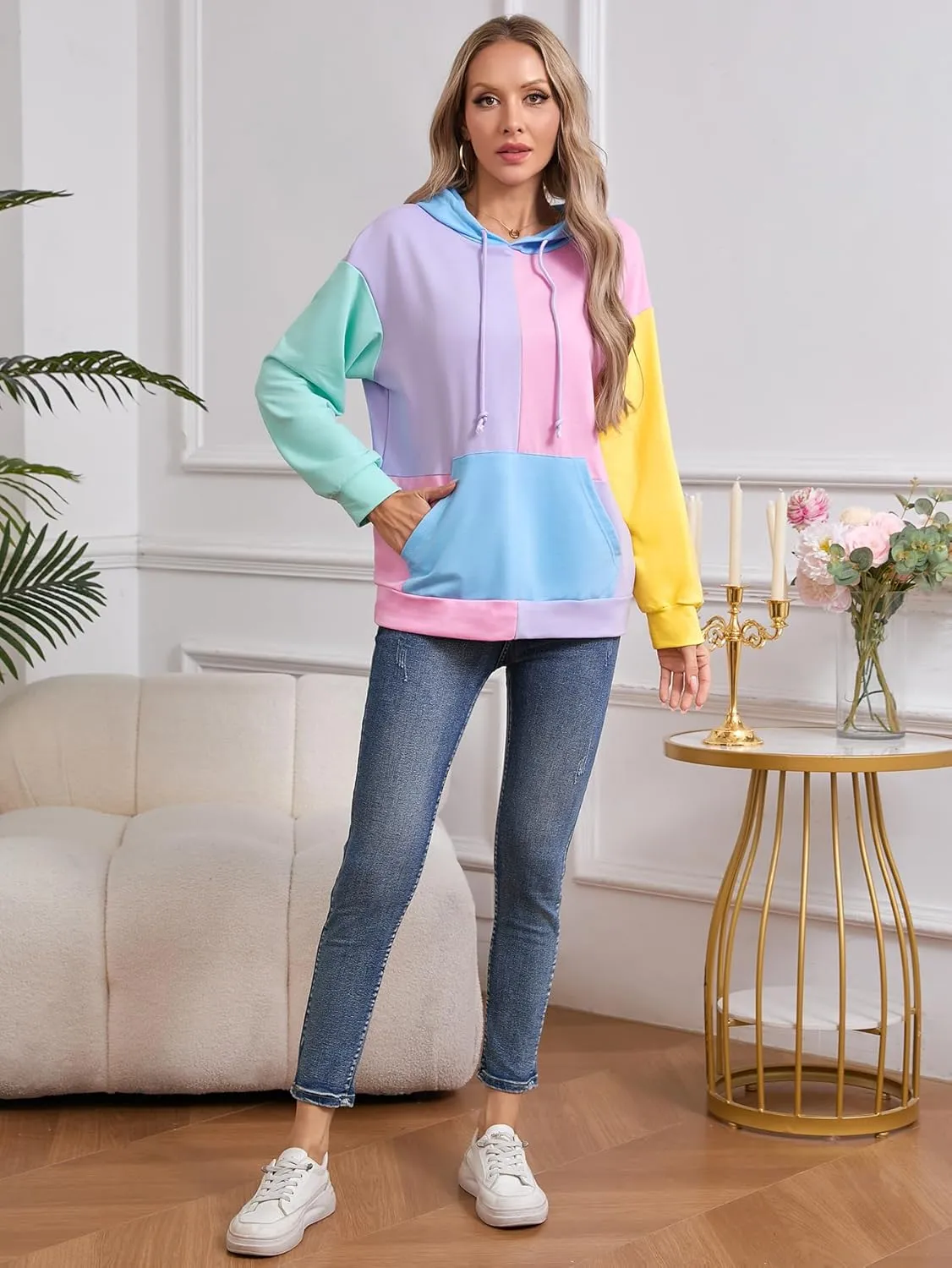 SweatyRocks Womens Long Sleeve Floral Print Pullover Hoodie Sweatshirt Tops