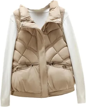 SWEPER Women'S Down Vest - Women Vest Stand Collar Short Cotton Padded Jacket Sleeveless Female Outerwear Autumn Winter