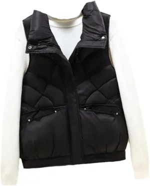 SWEPER Women'S Down Vest - Women Vest Stand Collar Short Cotton Padded Jacket Sleeveless Female Outerwear Autumn Winter
