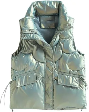SWEPER Women'S Down Vest - Women Winter Vests Cotton Padded Sleeveless Coat Female Waterproof Waistcoat Student Short Vest